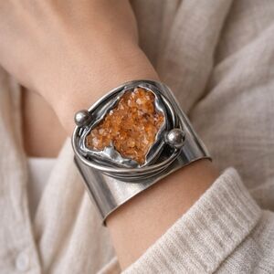 Vintage Danish Modernist Druzy Quartz Cuff Bracelet Smykkesmeden Denmark Scandin